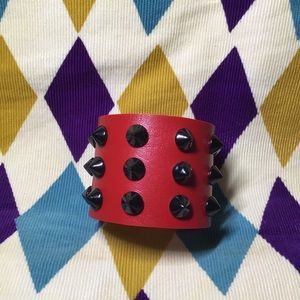 Red punk rock stud spikes bracelet